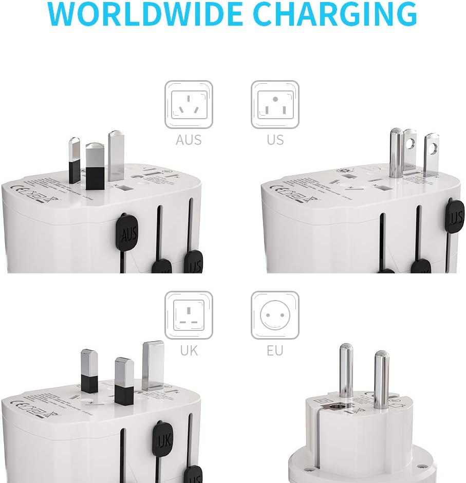 JMFONE 2500W Universal International Travel Adapter for Hair Dryers, 2 USB Charging and UK/AU/US/EU Worldwide Plug Adapter for Europe, Italy, China, Australia, Japan 160 Countries - - 