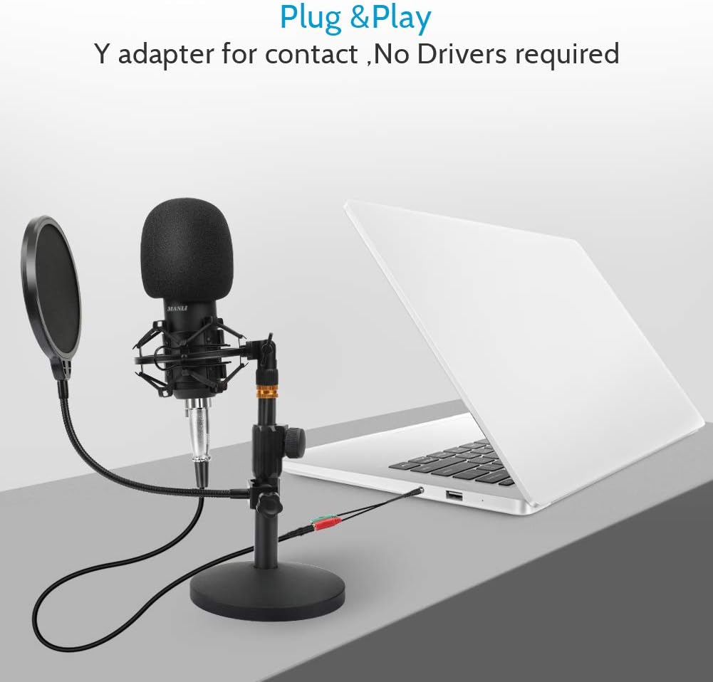 Professional Studio Condenser Microphone Computer PC Microphone Kit with 3.5mm XLR/Pop Filter/Scissor Arm Stand/Shock Mount for Professional Studio Recording Podcasting Broadcasting, Black: Home Audio & Theater