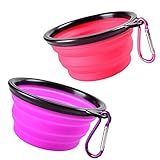 Pop-up Dog Bowl & Pet Bowl - Collapsible Travel Silicone Camping Crate Dish Bowl - 2 Cup Set - Pink / Purple, Small by KIQ