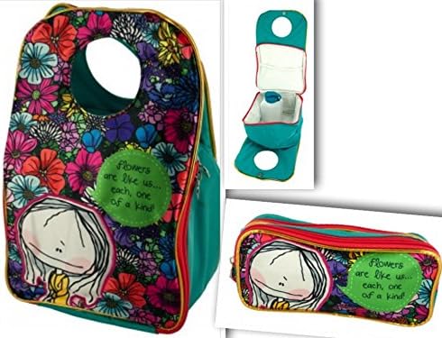 3 Item Bundle: Cutest Travel Insulated Lunch Tote Bag w/ Zipper Compartment | 1 Water Bottle | 1 Matching Pencil or Play Makeup Storage Case - Satin Vinyl Canvas, Christmas Gifts for Girls