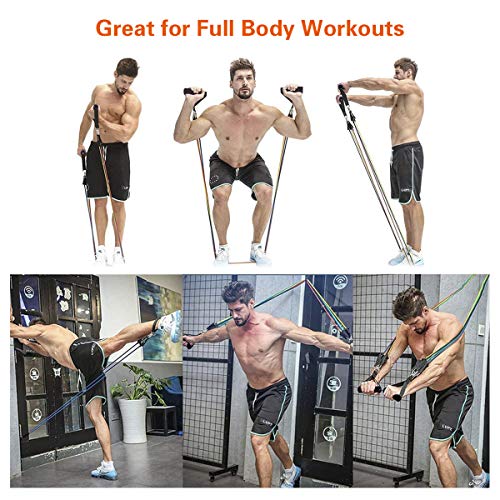 COSMIRROR Resistance Bands Set for Women & Men (11pcs), 5 Stackable Exercise Workout Bands with Door Anchor, Handles and Ankle Straps, Carrying Bags for Resistance Training and Physical Therapy