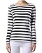 OUGES Women's Long Sleeve Stripe Pattern T-Shirts, Loose Casual Tops, Black White Wide Stripe, X-Large