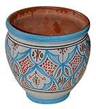 Flower Pot Moroccan Spanish Garden Drain Hole Ceramic Planter Handmade Blue White