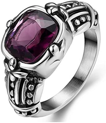 Men's Vintage Gothic Tameless Cushion Cut Amethyst Stainless steel Band size 8