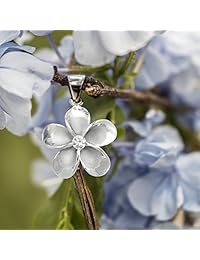 Plata de ley plumeria Collar con Colgante de CZ con 18" Caja Cadena