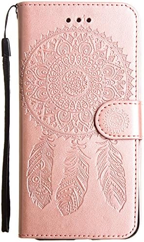 Apple iPhone 7 - Embossed Dream Catcher Design Wallet Case with Detachable Matching Case and Wristlet (Rose Gold)