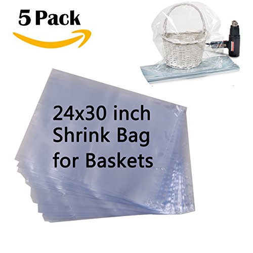 Click Here to See More Images LazyMe Basket Cellophane Shrink Bags, 24x30 inch, Shrink Wrap Bags Large, Clear, 5 Packs