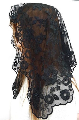 Anna Veils Chapel Catholic Veil Spanish Lace Mantilla Medium - Margaret (Black)