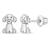 925 Sterling Silver Children's Cute Puppy Earrings with Screw Backs for Kids & Young Girls. Fun Earrings for Dog Lover Children