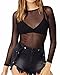 ZANZEA Womens Mesh Tops Sexy See Through Sheer Mesh Shirts Long Sleeve Blouses Party Clubwear Black 6