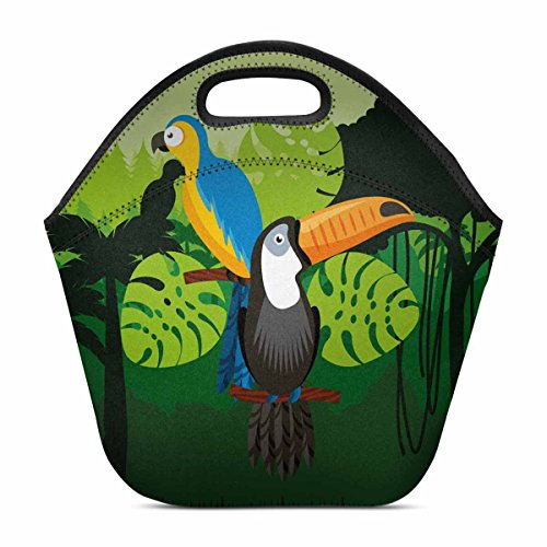 Design Lightweight Neoprene Lunch Bag Insulated Lunch Tote Bag Lunch box Custom Toucan And Macaw