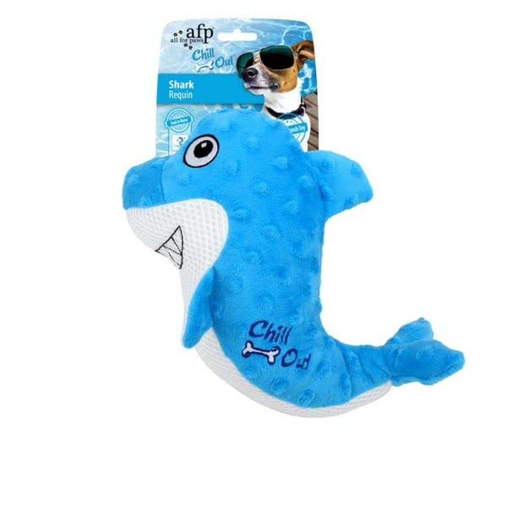 ALL FOR PAWS Chill Out Summer Dog Toy, Cooling Toy, Outdoor Play Plush Toy - Shark, Blue