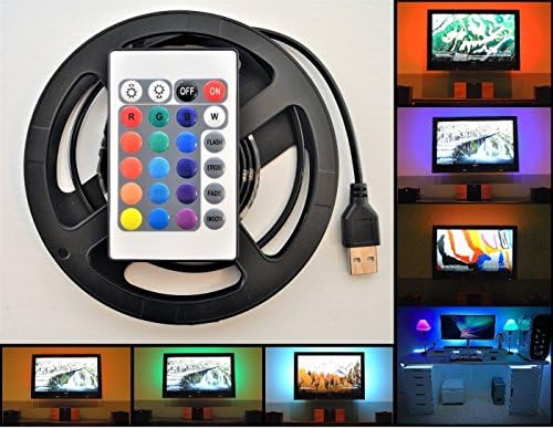 USB LED Strip 3.28 FT RGB 5050 24 Key Remote Control Black PCB TV Back Lighting Accent Lights