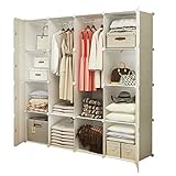 KOUSI Portable Closet Wardrobe Closets Clothes Wardrobe Bedroom Armoire Storage Organizer with Doors, Capacious & Sturdy, 10 Cubes 2 Hanging Clothes