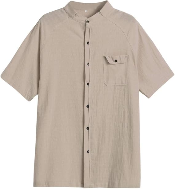Amazon メンズ シャツ Usubeni 立ち襟 綿麻 無地 半袖 リネン トップス 大きいサイズ Tシャツ ブラウス 前開き 上着 春 秋 冬 カジュアル シンプル スポーツ 通勤 通学 リゾート シャツ 通販