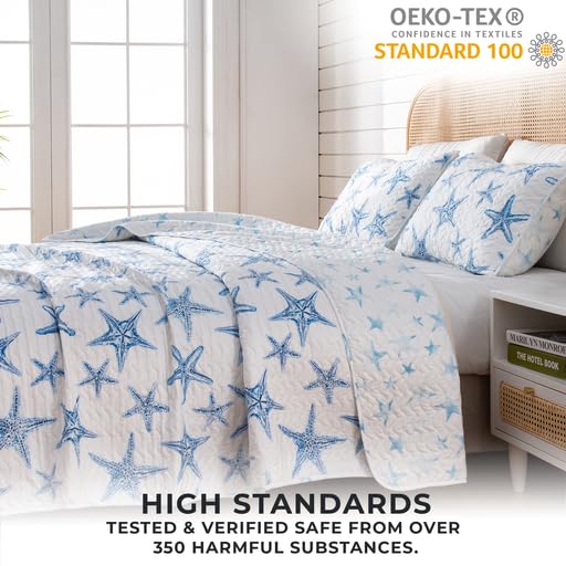 Full / Queen Coastal Quilt Bedding Set, Summer Coastal Quilt with Shams