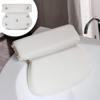 Bath Pillow,Bathtub Pillow for Head and Neck with Suction Cups,Bath Cushion for Relaxing Home Spa Back Support- Spa Pillow Headrest with Exfoliating Loofah Sponge