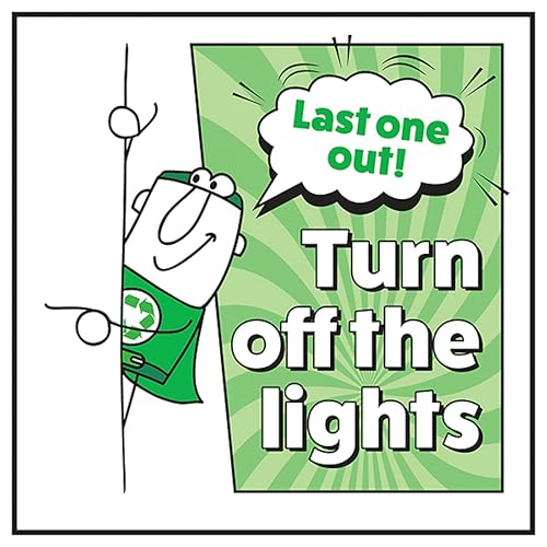 V Safety Last One Out! Turn Off The Lights Man Left 100 x 100 mm - Self Adhesive Vinyl - Aluminium Effect Safety Sign