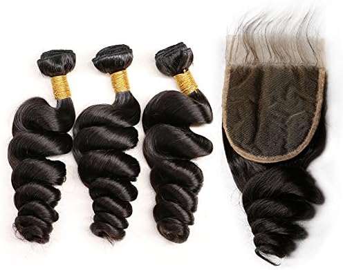 3 Bundles With Closure Remy Brazilian Loose Weave Human Hair Extension Plus 1PC Lace Closure Pre Plucked Natural Color 10 12 14 with 10inch closure Slovehair