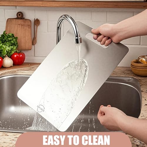 Titanium Cutting Board Set of 3, Titanium Cutting Boards for Kitchen, Non Toxic, Double-Sided Food Grade Chopping Board for Cutting Meat Vegetable Fruit, Outdoor Camping