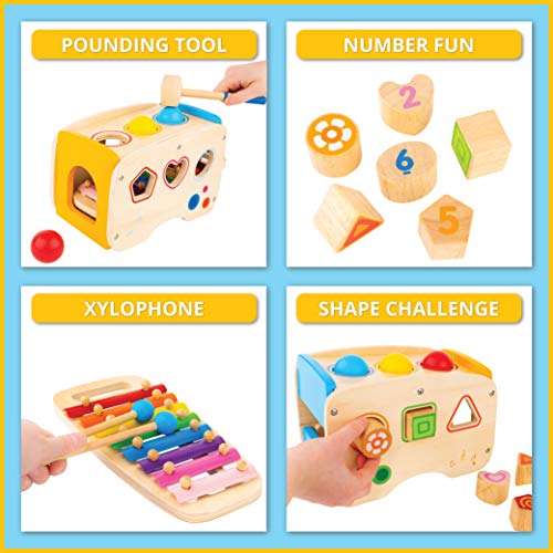 Hammering & Pounding Wooden Toy for Toddlers - Shape Sorter, Xylophone & Montessori Sorting Toys for Children Aged 1 to 10 - Educational Learning Toys for Girls & Boys - Improves Fine Motor Skills