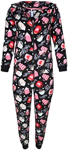 Pillow Talk Women's Sleepwear Coral Fleece Hooded Non Footed Onesie Pajama with Pockets