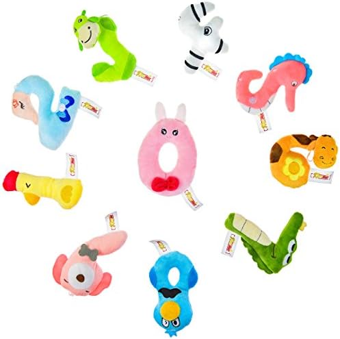 Klassmix Number Crunchers Educational Plush Toys - 10 Pieces - Learning Colors - Number Shaped Stuffed Animals for Baby, Toddler, Infant Strollers and Carseats - All Ages Including 0-6 Months
