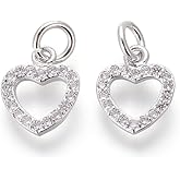 DanLingJewelry 20Pcs Silver Color Hollow Heart Shape Brass Micro Pave Cubic Zirconia Charms Accessory for DIY Earrings Jewelry Making