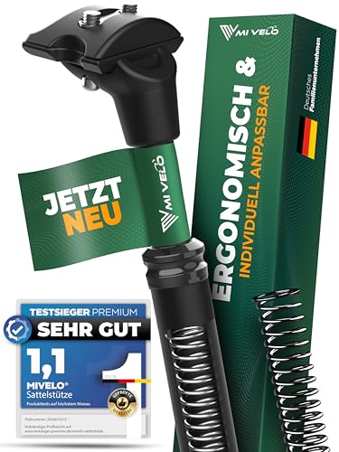 MIVELO Sattelstütze gefedert inkl. 2 Federn mit 27.2 mm Ø I ComfortPro Federsattelstütze I Gefederte Sattelstütze zur Entlastung der Wirbelsäule I Sat