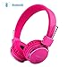 Kids Bluetooth Headphones Foldable Volume Limiting Wireless/Wired Stereo On Ear HD Headset with SD Card FM Radio in-line Volume Control Microphone for Children Adults (Pink)