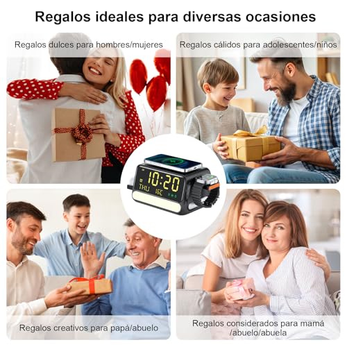 Soporter Cargador Inalámbrico 7 en 1 con Reloj y Luz Nocturna, Estación de Carga Rápida 33W para iPhone 17/16/15/14/13/12, Apple Watch, AirPods y Samsung S26 S25 Ultra Watch