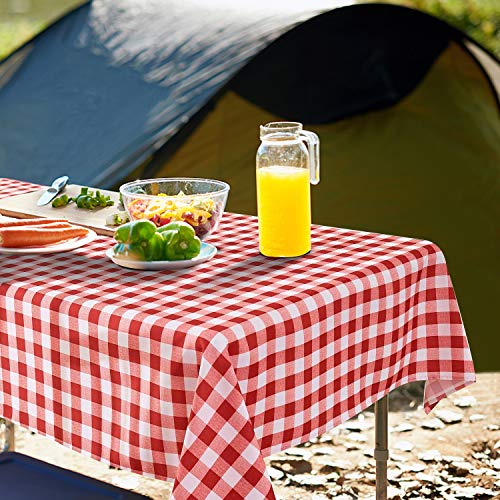 YEMYHOM 100% Polyester Spillproof Tablecloths for Rectangle Tables 60 x 104 Inch Indoor Outdoor Camping Picnic Rectangular Table Cloth (Red and White Checkered)