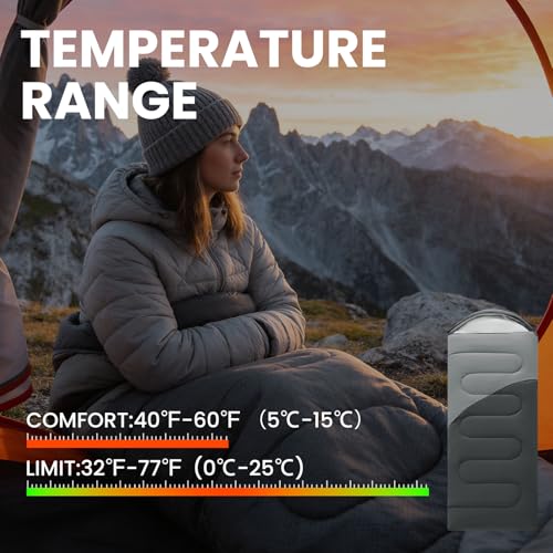 Sleeping Bags for Adults & Kids Lightweight Waterproof 3-4 Season Warm with Inflatable Pillow–Compact Portable Sleeping Bag for Cold Weather Camping, Hiking, Travel, Indoor/Outdoor Use