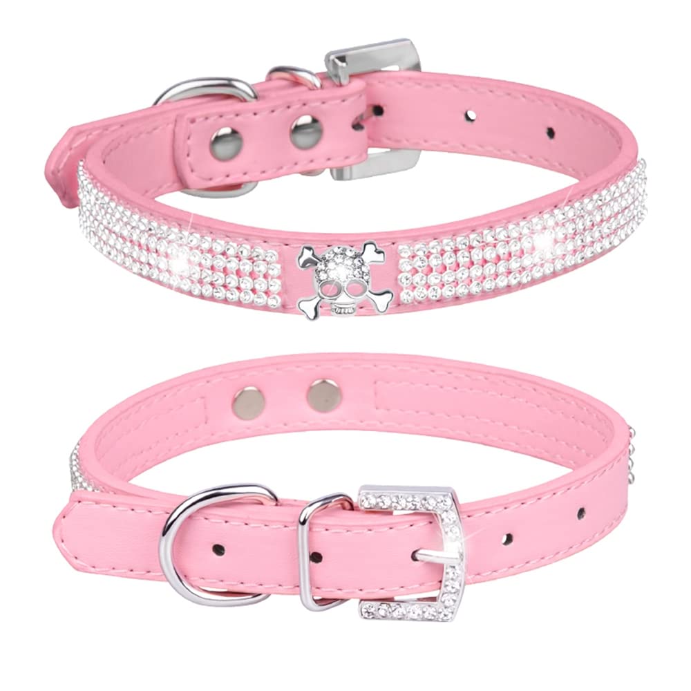 haoyueer Cute Dazzling Sparkling Elegant Fancy PU Leather Bling Rhinestone Crystal Jeweled Pet Cat Dog Puppy Collar … (M, Pink-2) — image 1