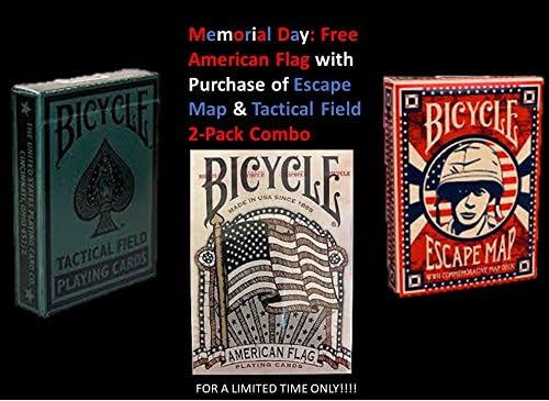 Wilddeckdotcom 3-Pack-Escape Map & Tactical Field Playing Cards w/a Free American Flag Playing Cards by Bicycle (ONLY LISTED FOR A LIMITED TIME)