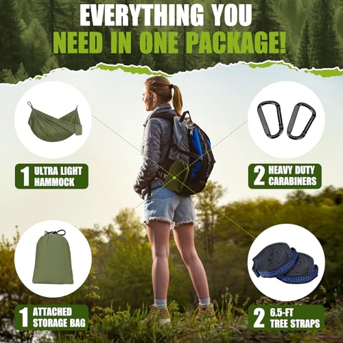 Ultralight Outdoor Hammock 300 kg Load Capacity Travel Hammock Camping Breathable Quick-Drying Portable Parachute Nylon for Backpacking, Hiking, Garden