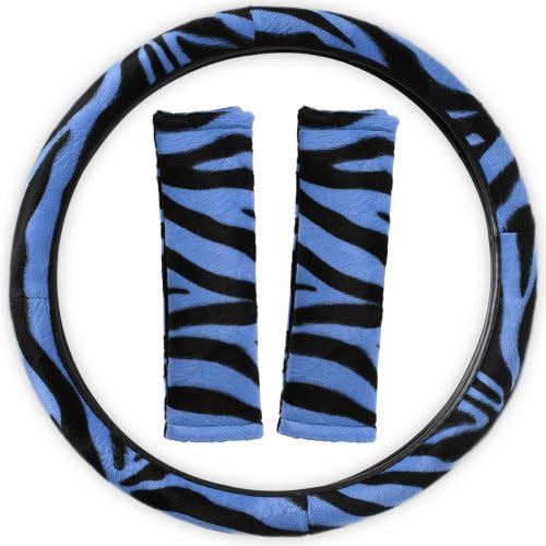 OxGord Velour Zebra Print Steering Wheel Cover, Blue