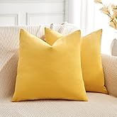 GriNeed Throw Pillow Covers Yellow Set of 2 18x18 Inch Pillow Covers, Soft Velvet Fall Decorative Cases for Couch Sofa Bed, Home Boho Decor, Modern Farmhouse Cushion Covers