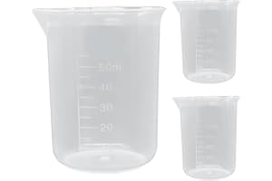 LifCratms 3 Pcs Transparent Lab Measuring Cup, 50ml/1.7oz Plastic Graduated Beaker, for Science Experiment, Liquid Measuring