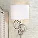 Possini Euro Design Circles Modern Indoor Wall Mount Lamp Brushed Nickel Silver Plug-in Light Fixture Off White Cotton Half Shade for Bedroom Bedside House Reading Living Room Home Hallway Dining