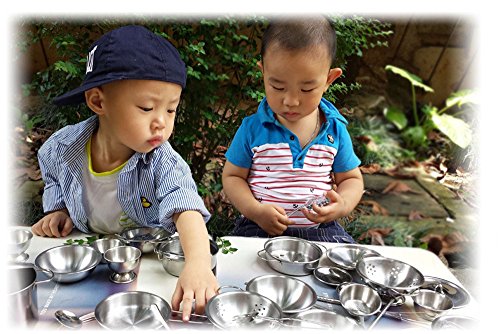 USHOT 16 Pcs Set Kids Play House Kitchen Toys Cookware Cooking Utensils Pots Pans Gift Silver One Size - Thumbnail 5