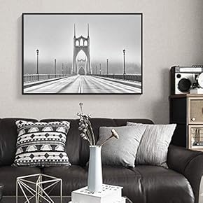 Floating Framed Canvas Wall Art for Living Room, Bedroom Black and White Bridge Canvas Prints for Home Decoration Ready to Hang - 16x24 inches