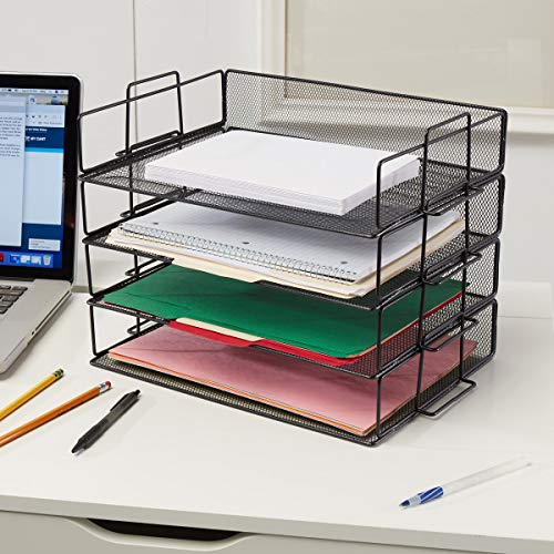 StorageMaid Stackable (4 Tier) Desktop Letter Tray Desk Organizer for School, Home and Office Basic Organization Accessories Sorter for Files, Documents, Letters, and Mail - Steel Mesh Holder
