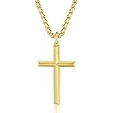FANCIME Cross Necklace for Men Sterling Silver Cross Necklaces High Polished Gift For Men, Stainless Steel Box Chain Length 24 Inch