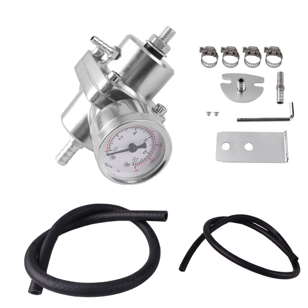 Photo 1 of BARTOO Universal Adjustable Fuel Pressure Regulator Kit, Aluminum Fuel Regulator,Adjustable Gas Oil Injection Pressure Regulator with 0-140 PSI Gauge -Silver