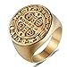 JAJAFOOK Men Gold Plated Stainless Steel Catholic St Benedict Exorcism Signet Ring Cross Band