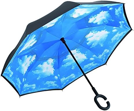 Inverted Umbrella Double Layer Windproof Reverse Umbrella for Car and Outdoor Use (Sky Blue)