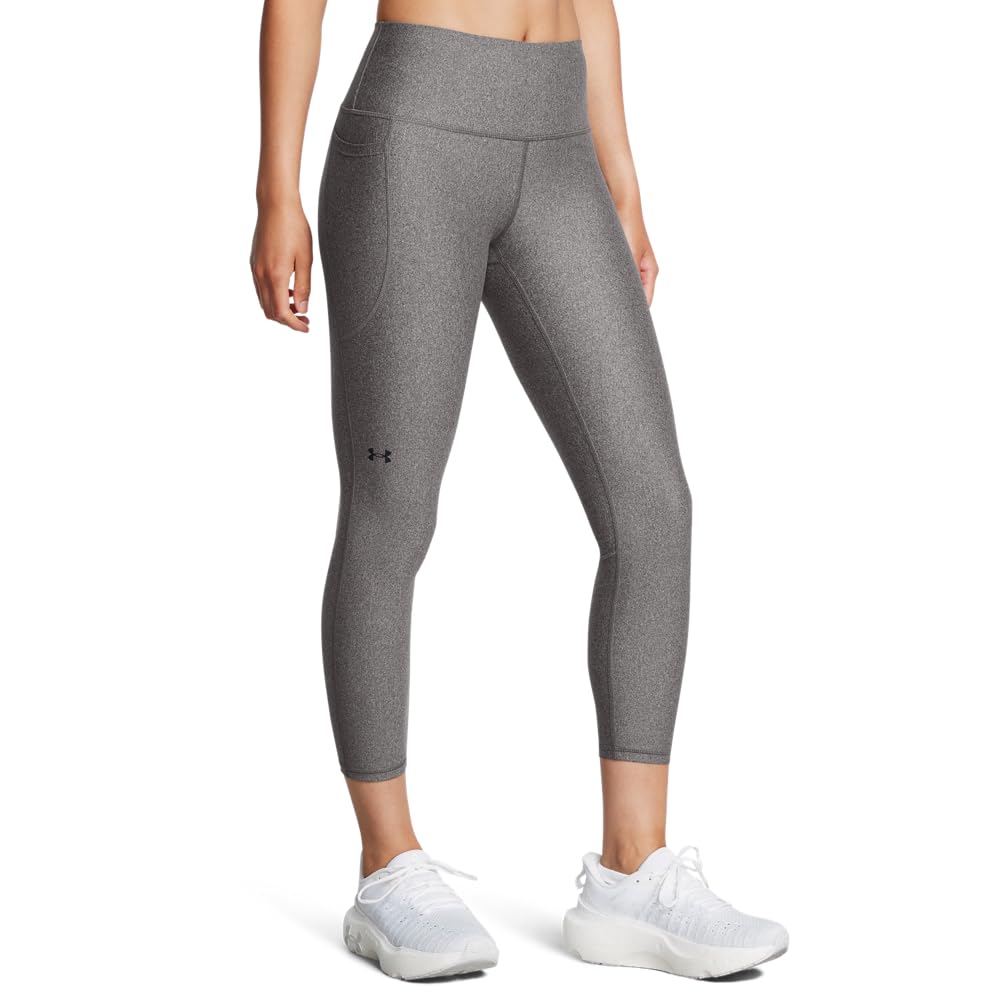 Under Armour Womens HeatGear Armour High Waisted Ankle No-Slip Leggings, (020) Charcoal Light Heather / / Black, Small Image Under Armour Womens HeatGear Armour High Waisted Ankle No-Slip Leggings, (020) Charcoal Light Heather / / Black, Small Image