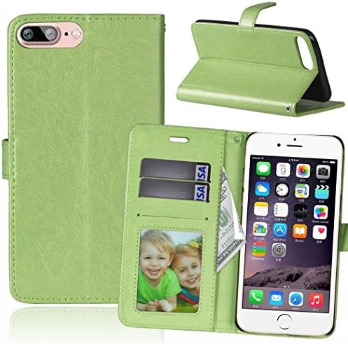 Yxim Simple 3card Soft Flip Fold Kickstand Luxurious Classy Pure Color PU Leather Premium Slim Cover With Credit ID Card Slots Wallet Case For iPhone 7 Pus / 8 Plus (Green)