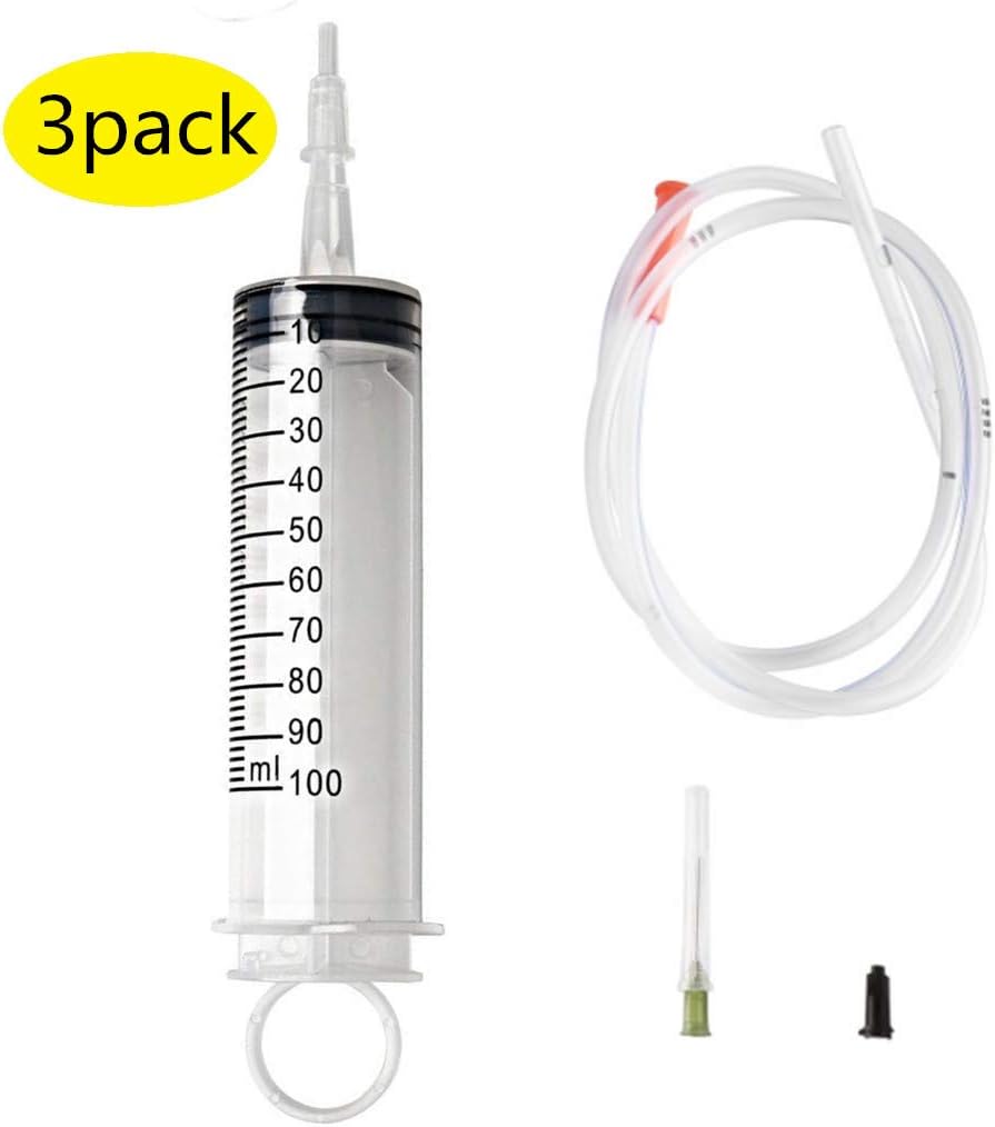 3 Pack 100ml Syringes with Tubing, BESTEAM Large Plastic Garden Industrial Syringe, Great for Scientific Labs, Measuring, Watering, Refilling, Filtration Multiple Uses
